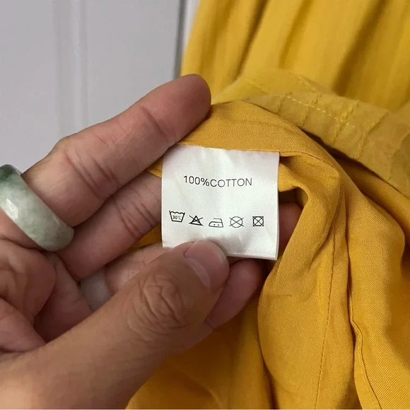 NWT LOVE, OLIVE CO yellow striped fabric v neck babydoll short sleeve mini - Picture 6 of 6